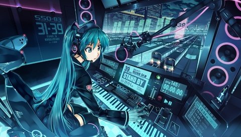 Обои поезда, вокалоид, вокзал, мику хацунэ, trains, vocaloid, station, hatsune miku разрешение 1920x1200 Загрузить