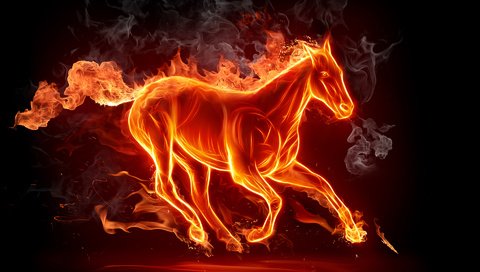 Обои лошадь, пламя, огонь, дым, силуэт, конь, horse, flame, fire, smoke, silhouette разрешение 1920x1200 Загрузить