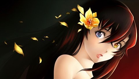 Обои девушка, цветок, портрет, взгляд, аниме, волосы, лицо, girl, flower, portrait, look, anime, hair, face разрешение 1920x1080 Загрузить