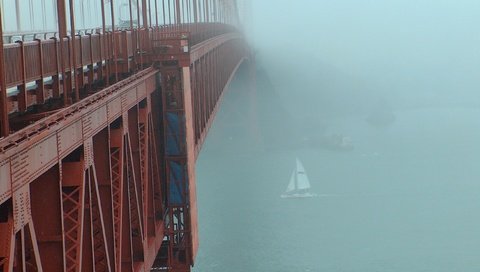 Обои туман, мост, парусник, fog, bridge, sailboat разрешение 2608x1952 Загрузить