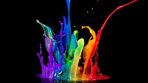 Обои цвета, брызги, краска, черный фон, цветные, всплески, color, squirt, paint, black background, colored, bursts разрешение 1920x1080 Загрузить