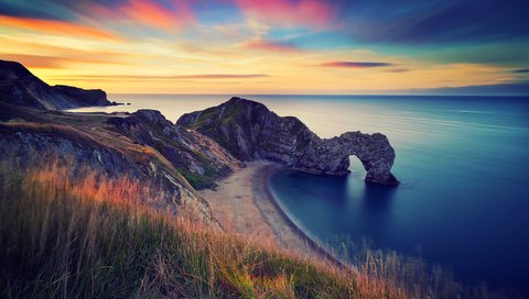 Обои скалы, береговая линия, берег, durdle door, дердл-дор, море, утро, рассвет, океан, англия, арка, rocks, coastline, shore, deral-dor, sea, morning, dawn, the ocean, england, arch разрешение 2048x1363 Загрузить