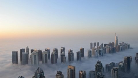 Обои утро, туман, высота, небоскребы, прохлада, дубаи, morning, fog, height, skyscrapers, cool, dubai разрешение 1920x1200 Загрузить