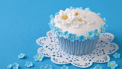 Обои цветы, еда, сладкое, десерт, кексы, маффины, flowers, food, sweet, dessert, cupcakes, muffins разрешение 5616x3744 Загрузить