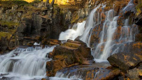 Обои скалы, водопад, каскад, rocks, waterfall, cascade разрешение 1920x1365 Загрузить