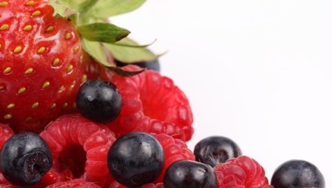 Обои малина, клубника, ягоды, черника, raspberry, strawberry, berries, blueberries разрешение 1920x1280 Загрузить