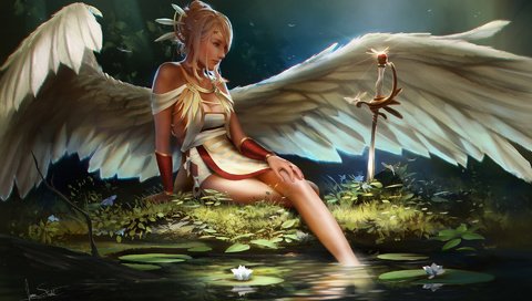 Обои арт, девушка, меч, фэнтези, ангел, art, girl, sword, fantasy, angel разрешение 1920x1200 Загрузить