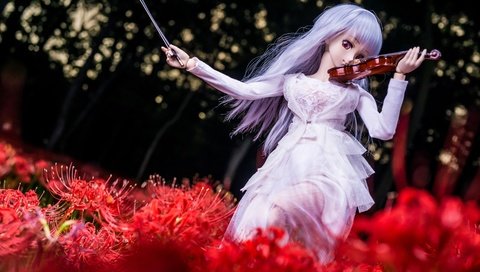 Обои цветы, девушка, скрипка, кукла, волосы, flowers, girl, violin, doll, hair разрешение 3600x2400 Загрузить