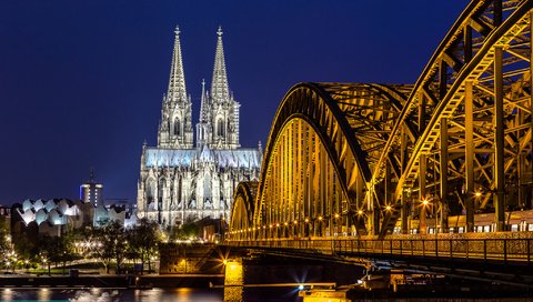 Обои ночь, германия, кельн, köln, night, germany, cologne разрешение 2048x1365 Загрузить