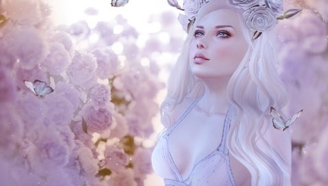 Обои девушка, розы, романтика, розовый, бабочки, венок, girl, roses, romance, pink, butterfly, wreath разрешение 2000x1334 Загрузить