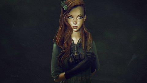 Обои арт, платье, взгляд, лицо, противогаз, рыжие волосы, art, dress, look, face, gas mask, red hair разрешение 1920x1140 Загрузить