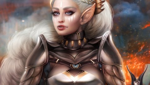 Обои девушка, воин, красавица, ушки, эльф, белые волосы, adalia, girl, warrior, beauty, ears, elf, white hair разрешение 5657x4220 Загрузить