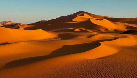 Обои природа, песок, пустыня, бархан, сахара, алжир, дюна, nature, sand, desert, barkhan, sugar, algeria, dune разрешение 3292x1600 Загрузить