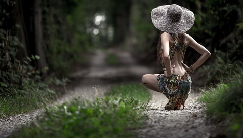 Обои дорога, девушка, платье, спина, шляпка, road, girl, dress, back, hat разрешение 1920x1080 Загрузить