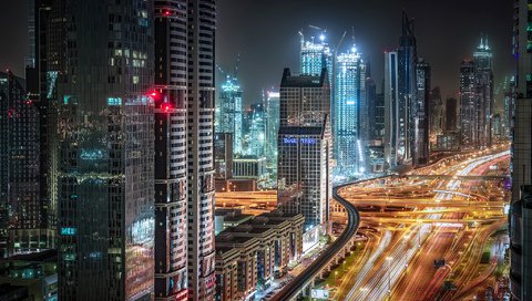 Обои ночь, огни, город, небоскребы, улица, дубай, оаэ, night, lights, the city, skyscrapers, street, dubai, uae разрешение 2048x1286 Загрузить