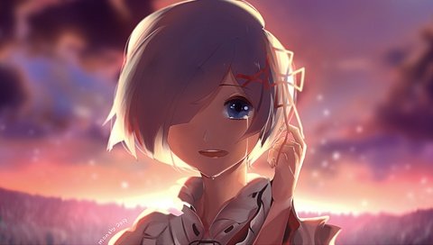 Обои девушка, аниме, лицо, слезы, короткие волосы, рем, re: zero, girl, anime, face, tears, short hair, rem разрешение 1920x1080 Загрузить