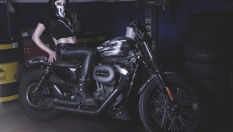 Обои девушка, брюнетка, модель, мотоцикл, гараж, harley-davidson, girl, brunette, model, motorcycle, garage разрешение 2048x1365 Загрузить