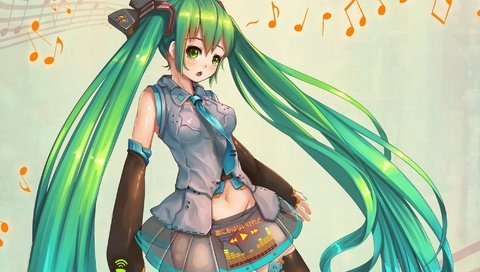 Обои арт, аниме, вокалоид, зеленые волосы, мику хацунэ, fangxiang cuoluan, art, anime, vocaloid, green hair, hatsune miku разрешение 2000x1554 Загрузить