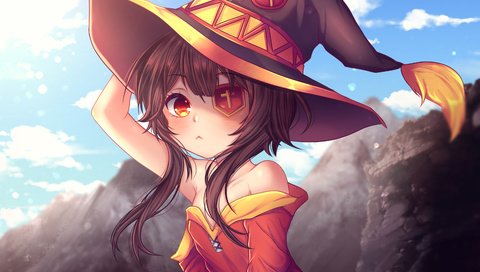 Обои девушка, взгляд, волосы, лицо, megumin, konosuba, girl, look, hair, face разрешение 3203x2002 Загрузить