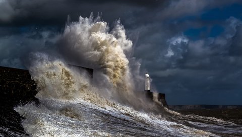 Обои природа, пейзаж, море, маяк, волна, океан, шторм, nature, landscape, sea, lighthouse, wave, the ocean, storm разрешение 1920x1200 Загрузить