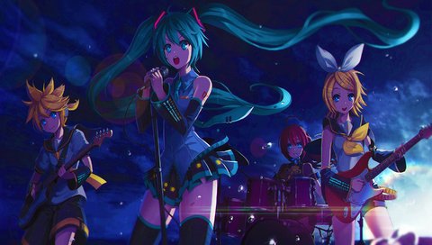 Обои вокалоид, концерт, манга, мику хацунэ, len kagamine, rin kagamine, teto kasane, vocaloid, concert, manga, hatsune miku разрешение 2880x1800 Загрузить