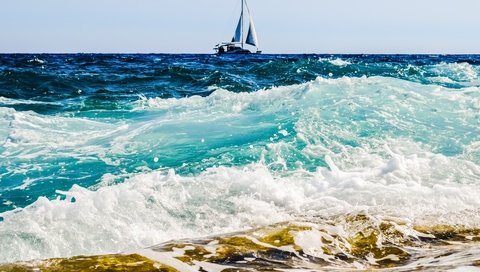 Обои волны, море, горизонт, лодка, прибой, пена, паруса, wave, sea, horizon, boat, surf, foam, sails разрешение 5819x3879 Загрузить