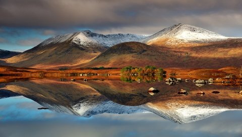 Обои озеро, горы, природа, отражение, шотландия, lake, mountains, nature, reflection, scotland разрешение 3840x2160 Загрузить