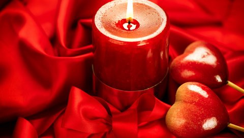 Обои красный, ткань, свеча, сердечки, день святого валентина, влюбленная, red, fabric, candle, hearts, valentine's day, love разрешение 1920x1200 Загрузить