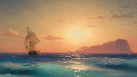 Обои море, корабль, парусник, морской пейзаж, sea, ship, sailboat, seascape разрешение 3440x1440 Загрузить