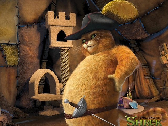 Обои кот, шрек, шпага, cat, shrek, sword разрешение 1920x1080 Загрузить