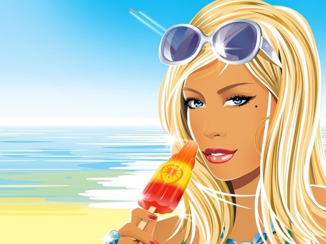 Обои вектор, море, блондинка, лето, очки, мороженное, vector, sea, blonde, summer, glasses, ice cream разрешение 1920x1200 Загрузить