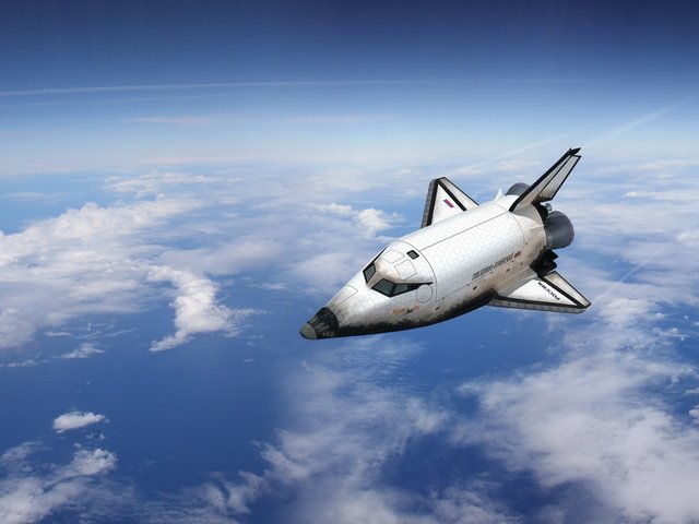 Обои облака, космос, самолет, полет, буран, clouds, space, the plane, flight, buran разрешение 2560x1600 Загрузить