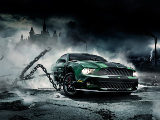 Обои автомобиль, цепи, мустанг, mustang monster, car, chain, mustang разрешение 1920x1200 Загрузить