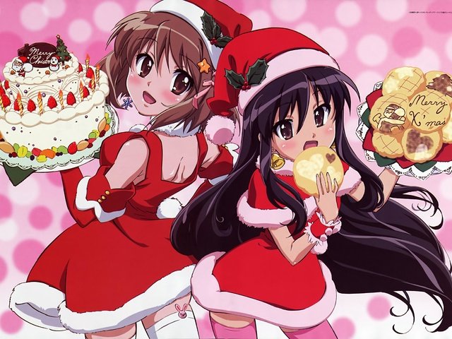 Обои shakugan no shana, shana, thighhighs, scan, 2girls, santa costume, santa hat, yoshida kazumi, румяна, елочная, blush, christmas разрешение 5165x3533 Загрузить