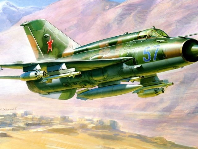 Обои рисунок, самолет, истребитель, миг-21смт?, figure, the plane, fighter, mig-21смт? разрешение 2560x1600 Загрузить