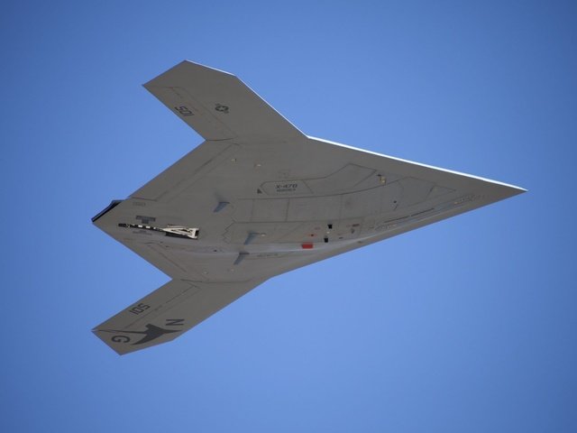 Обои небо, полет, сша, первый, вмс, боевой дрон, х 47в, the sky, flight, usa, first, navy, combat drone, x 47b разрешение 1920x1200 Загрузить