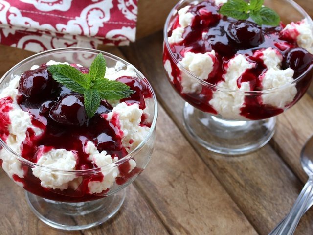 Обои мята, мороженое, ягоды, вишня, десерт, сироп, mint, ice cream, berries, cherry, dessert, syrup разрешение 3000x2000 Загрузить