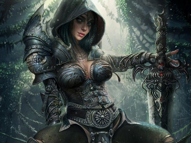 Обои арт, девушка, воин, меч, фэнтези, kyu yong eom, art, girl, warrior, sword, fantasy разрешение 1920x1200 Загрузить