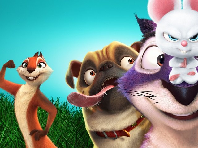 Обои собака, мышь, белка, мульт, анимация, the nut job, реальная белка, dog, mouse, protein, cartoon, animation, real squirrel разрешение 3840x2400 Загрузить