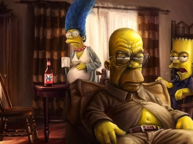 Обои симпсоны, во все тяжкие, гомер, барт, мардж, the simpsons, breaking bad, homer, bart, marge разрешение 1920x1200 Загрузить