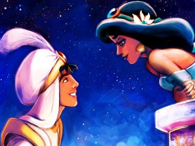 Обои ночь, принц, принцесса, дисней, аладдин, жасмин, night, prince, princess, disney, aladdin, jasmine разрешение 1920x1080 Загрузить