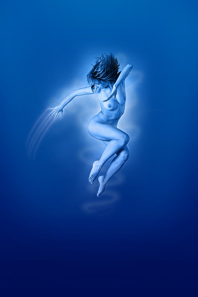 Обои девушка, полет, синь, girl, flight, blue разрешение 1920x1200 Загрузить