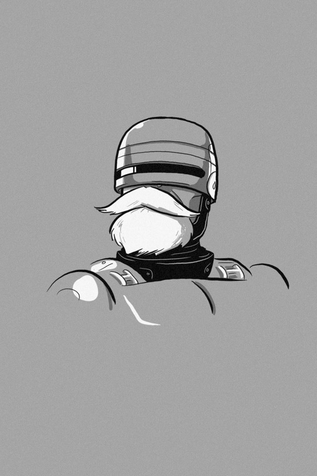 Обои арт, усы, робот, минимализм, серый фон, юмор, robocop, art, mustache, robot, minimalism, grey background, humor разрешение 1920x1080 Загрузить