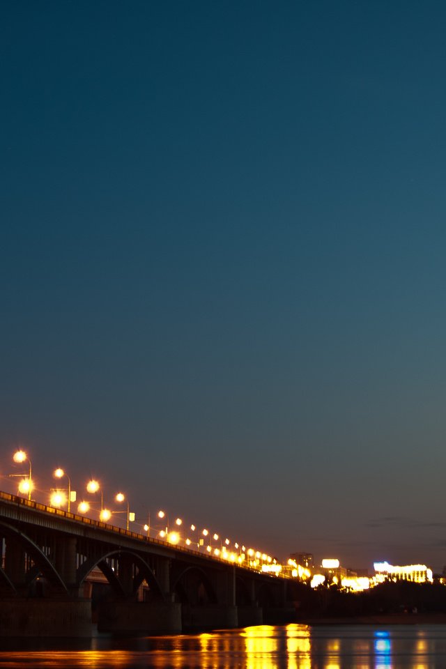 Обои огни, вечер, река, мост, россия, новосибирск, обь, lights, the evening, river, bridge, russia, novosibirsk, ob разрешение 4592x2576 Загрузить