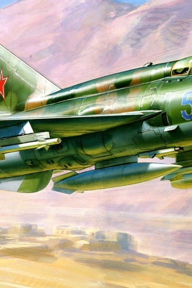 Обои рисунок, самолет, истребитель, миг-21смт?, figure, the plane, fighter, mig-21смт? разрешение 2560x1600 Загрузить