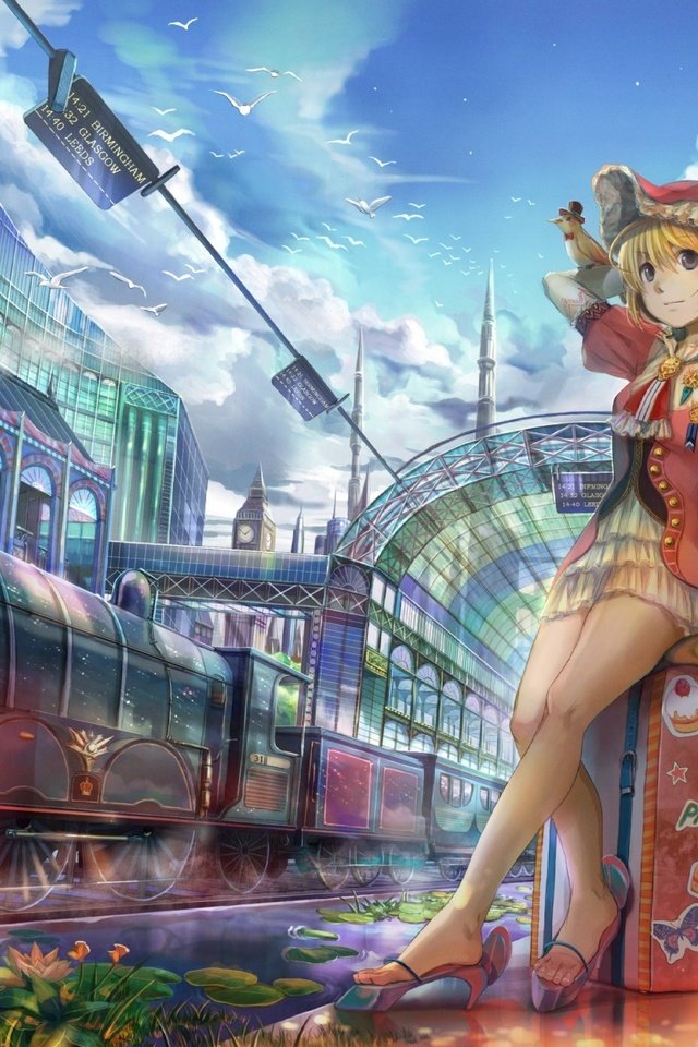 Обои девушка, аниме, вокзал, паравоз, girl, anime, station, paravoz разрешение 2000x1443 Загрузить