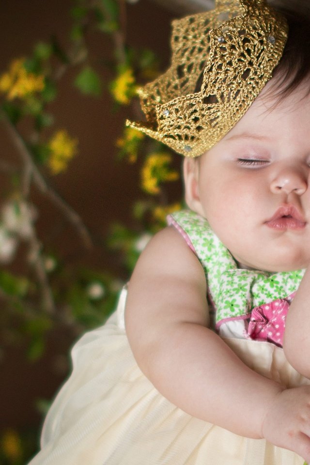 Обои цветы, сон, девочка, ребенок, младенец, корона, flowers, sleep, girl, child, baby, crown разрешение 2250x1612 Загрузить