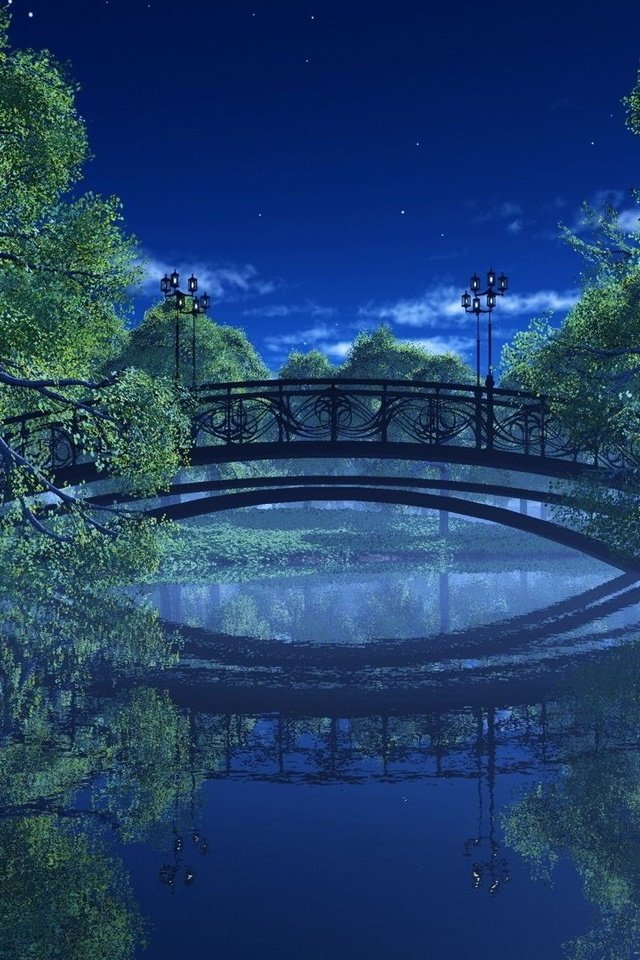 Обои парк река деревья пейзаж ночь мост фонари, park river trees landscape night bridge lights разрешение 1920x1080 Загрузить