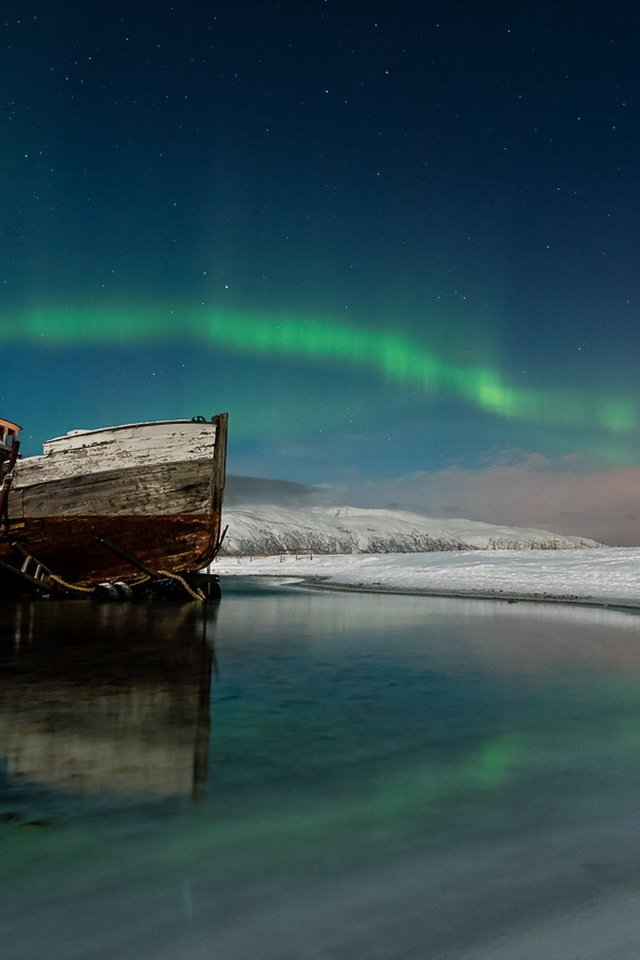 Обои ночь, море, корабль, северное сияние, night, sea, ship, northern lights разрешение 1920x1080 Загрузить