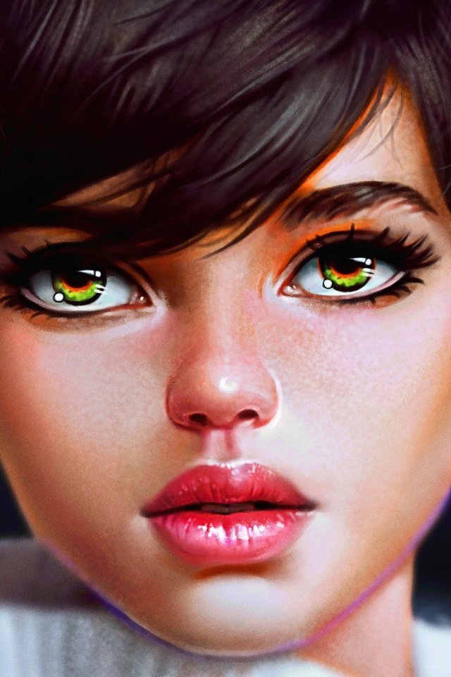 Обои арт, девушка, взгляд, зеленые глаза, стрижка, art, girl, look, green eyes, haircut разрешение 1920x1302 Загрузить